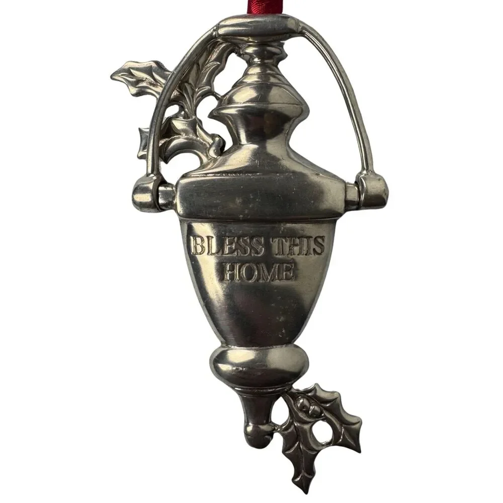 Lenox Kirk Stieff Pewter Bless This Home Doorknocker Christmas Ornament 2000 Vtg